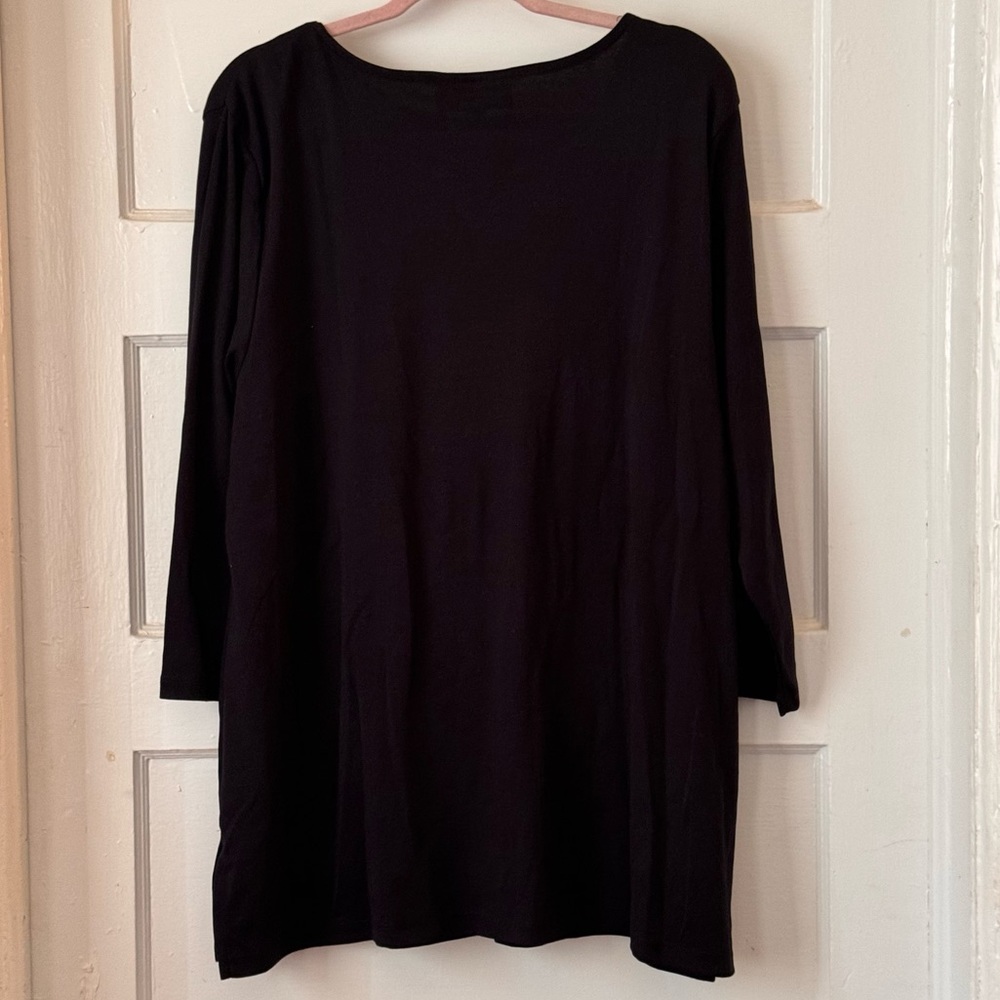 Karen Scott 3/4-Sleeve Embellished Boat Neck Tunic Top Size 2X NWT Black - Picture 4 of 13
